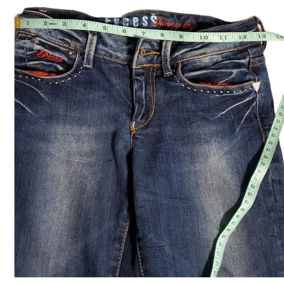 VTG Guess Ladies 24 Lowrise Skinny Straight Leg Blue Distressed Denim Jeans - Picture 6 of 9